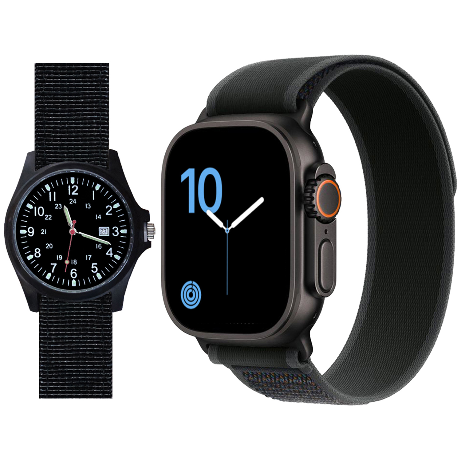 ساعت هوشمند 2.02 اینچی ویکتوری مدل HX9 ULTRA 2 با بند پارچه ای به همراه ساعت مچی ساعت هوشمند 2.02 اینچی ویکتوری مدل HX9 ULTRA 2 با بند پارچه ای به همراه ساعت مچی