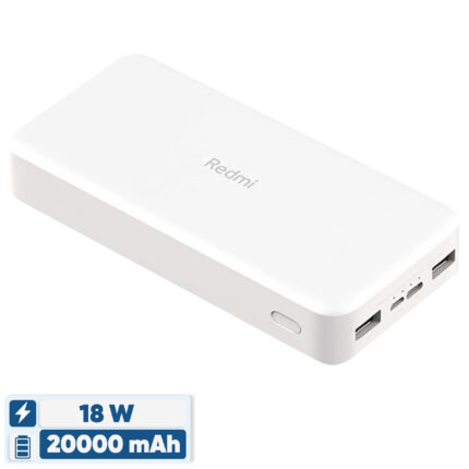 پاوربانک 18 وات شیائومی مدل Redmi ظرفیت 20000 میلی آمپرساعت به همراه کابل تبدیل microUSB
